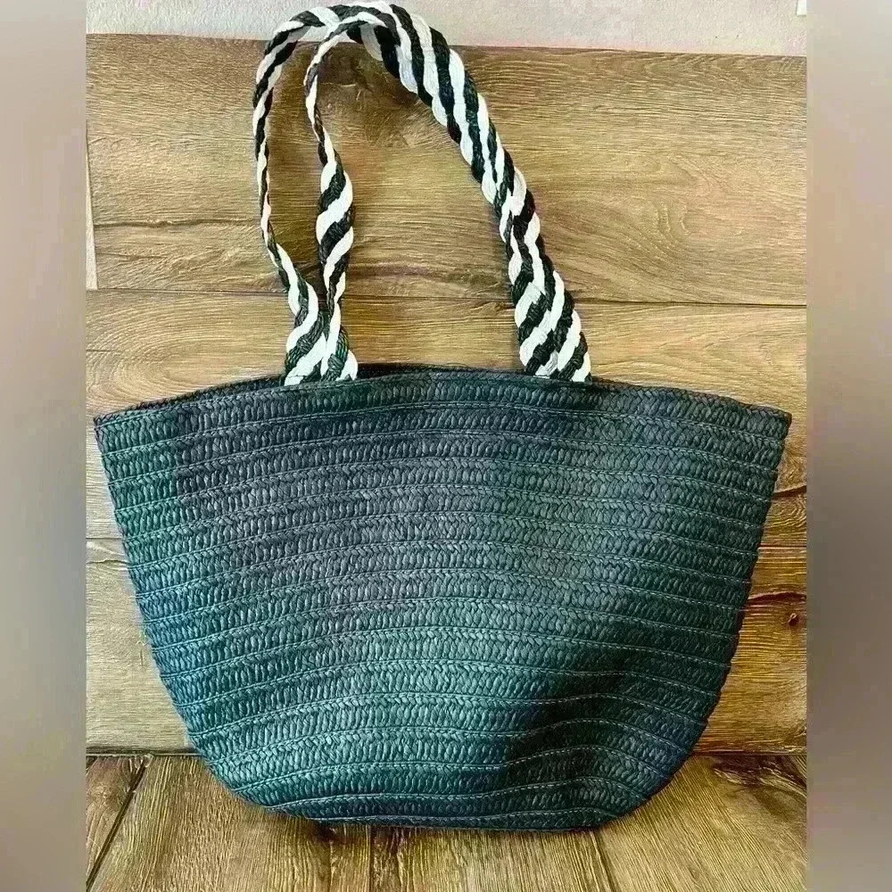 Limited Edition Rachel Zoe for Box of Style Women's Straw Beach Black tote bag